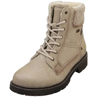 Mustang Side Zip Low Heel Womens Ankle Boots in Off White - Image 1 of 4