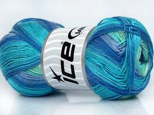 LOT OF 4 Ice BISCUIT Yarn #77490 LILAC GREEN TURQUOISE BLUE Fine Micro Acrylic - Picture 1 of 4