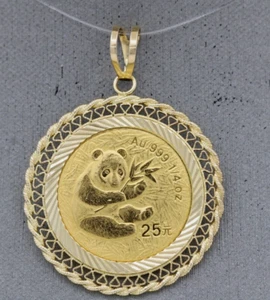 2000 China 1/4 oz .999 Gold 25 Yuan Panda in 14k Yellow Gold Pendant 10.3 Grams - Picture 1 of 10