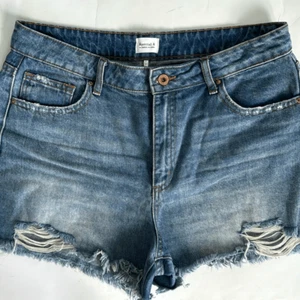 Special A Los Angeles Sz L High Rise Ripped Distressed Blue Jean Shorts Raw Hem - Picture 1 of 16