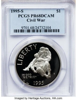 1995-S PR68DCAM CIVIL WAR COMMEMORATIVE SILVER DOLLAR - Image 1 of 2