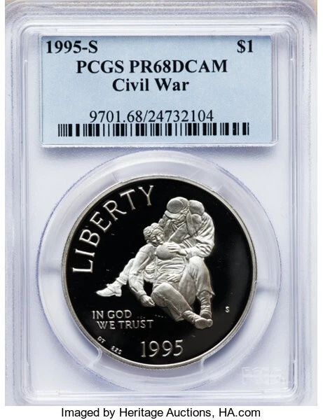 1995-S PR68DCAM CIVIL WAR COMMEMORATIVE SILVER DOLLAR - Image 1 of 2