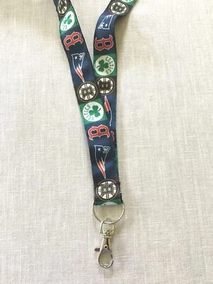 HANDMADE BOSTON SPORTS LANYARD RED SOX PATRIOTS CELTICS BRUINS KEY CHAIN SWIVEL ID HOLDER