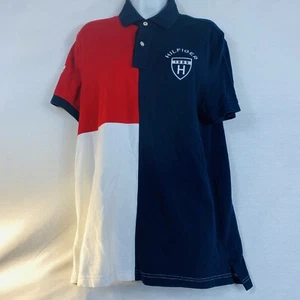 Tommy Hilfiger 85 Polo Med Color Block Short Sleeve Mens Shirt Red White Blue - Picture 1 of 12