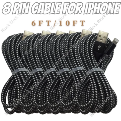 Heavy Duty Fast Charger Cable 6/10Ft Charging Cord For iPhone 14 13 12 11 XR 8 7 - Image 1 of 4