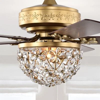 Naja 52 Inch Antique Gold Crystal Ceiling Fan with Remote - Image 1 of 4