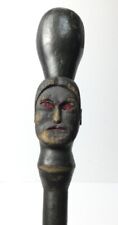Antique Folk Art Hand Carved Polychrome Painted Figural Cane Head Walking Stick