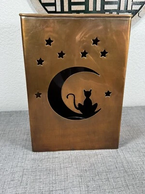 Halloween Copper Luminary Candle Holder Cat Moon Stars - Image 1 of 4