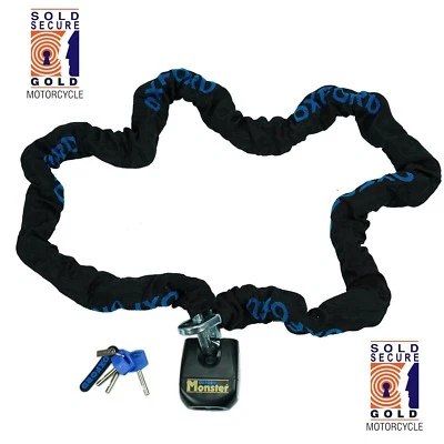 Oxford Monster Lock Motorcycle Security Chain and Padlock Sold Secure Gold - 2m - Image 1 of 4