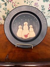 Folk Art Primitive Hand Painted Christmas Snowman Wooden Plate
