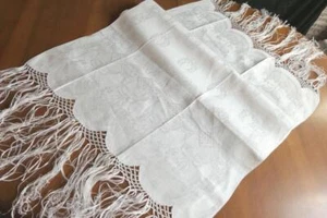 RARITY UNGBR LINEN DAMASK FRINGE BATH TOWEL 1900 168x64 CM - Picture 1 of 5