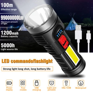 Portable LED FlashLight COB Side Lights USB Rechargeable Torch Emergency Lamp - Picture 1 of 16