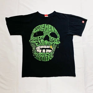 VTG Y2K Element Green Skull Large Graphic T-Shirt Calligram Word Art Skater Punk - Picture 1 of 6