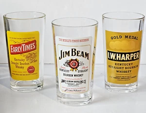 Lot of 3 Kentucky Bourbon Whisky Glasses Jim Beam Early Times I.W. Harper 12oz - Picture 1 of 7