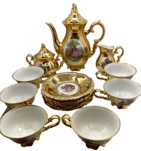 Antique Vintage Bavaria Tea set Gold 15 pcs Porcelain Dinnerware - Picture 1 of 17