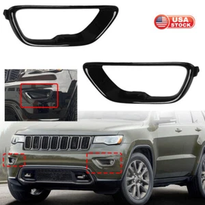 For 2017-2021 Jeep Grand Cherokee Pair Black Front Fog Light Cover Trim Bezel - Picture 1 of 9