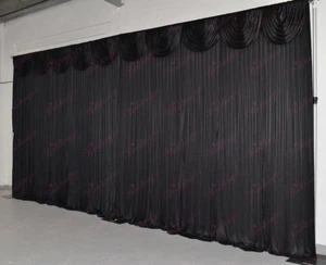 6Mx3M Black Wedding Backdrop Curtain with Detachable Swag for SALE (20ftx10ft) - Picture 1 of 8