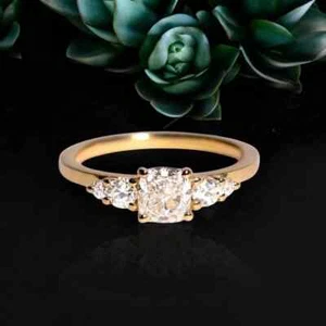 14K Cushion Cut Yellow Gold 1.30 Ct Lab Grown Diamond Wedding Ring IGI Certified - Picture 1 of 13