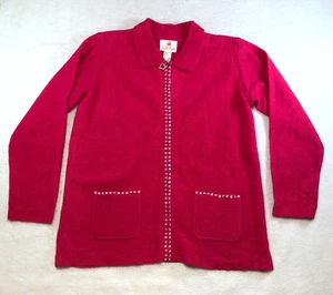 Quacker Factory Womens Wool Sweater Sz L Full Zip Rhinestones Long Sleeve NWT - Picture 1 of 14