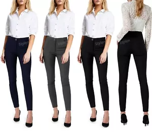 Girls Skinny Fit School Trousers Black Women Work Office Day Stretch Trouser - Picture 1 of 8