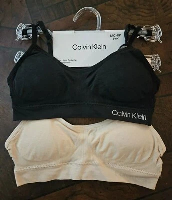 NEW Calvin Klein Girls 2 pack Seamless Bralette Training Bra Small 6-6X Nude/Blk - Image 1 of 4