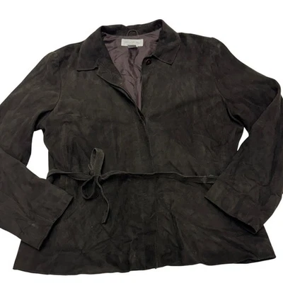 Brooks Brothers Camisa Chaqueta Mujer Grande Marrón Oscuro Gamuza Cuero Atado Abotonado Foto 1 de 4