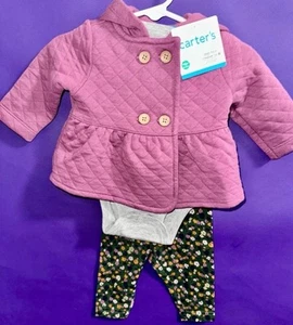 Carter's Girl's 3 Piece Short Sleeve, Pant & Jacket Set Size 0-3 months - Picture 1 of 6