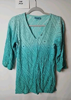 Letarte бирюзовый омбре вышитый блестками 3/4 рукав пляж прикрыть женщин размер S - Изображение 1 из 4