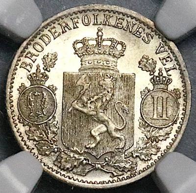 1899 NGC MS 64 Norway 25 Ore Oscar II Silver Kongsberg Mint 600k Coin (25062904C - Image 1 of 4