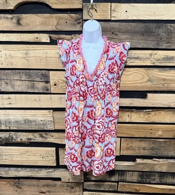 Mini Vestido Stella Parker Island Collection Cuello en V Manga Acampanada Pintuck Talla S Foto 1 de 4