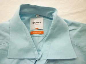 Olymp Luxor Slim Line Camicia A Maniche Corte 40 Turchese Mélange Lucido #E7985 - Foto 1 di 1