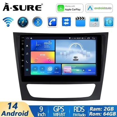 2+64G Android 14 Autoradio GPS Carplay Für Mercedes E-Klasse W211 W219 2003-2009 - Bild 1 von 4
