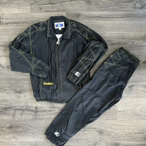 Vintage 90's STARTER Pittsburgh Steelers Windbreaker Jacket Pants Set NFL Mens L - Picture 1 of 10