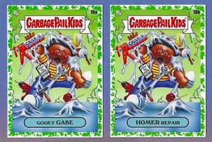 2 GARBAGE PAIL KIDS 35TH ANNIVERSARY GREEN #10A GOOEY GABE & #10B HOMER REPAIR