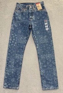 Levis 501 Paisley Bandana Estampado Pierna Recta Vaqueros Talla 24x30 Botón Mosca - Imagen 1 de 11