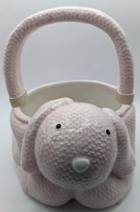 Pink Bunny Basket Ceramic Food Safe Server Candy Dish Planter - Picture 1 of 9