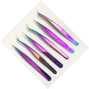 Super Quality EyeLashes Beauty Tweezer Multi Plasma Coating Color 6 Pieces Pair - Picture 1 of 6