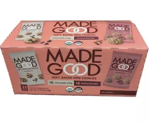 MadeGood Soft Baked Mini Cookies 32 Packs Chocolate Chip Snickerdoodle Vegan - Picture 1 of 3