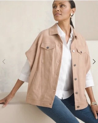 Chico’s women’s L/XL trucker cape ruena Desert Tan Faux Suede Pinkish - Image 1 of 4