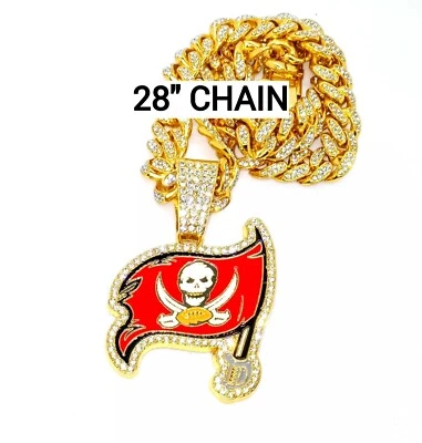 COLLAR GEMA TAMPA BAY BUCCANEERS Oro Bling Buccs Hip Hop Colgante y Cadena 28" Foto 1 de 3