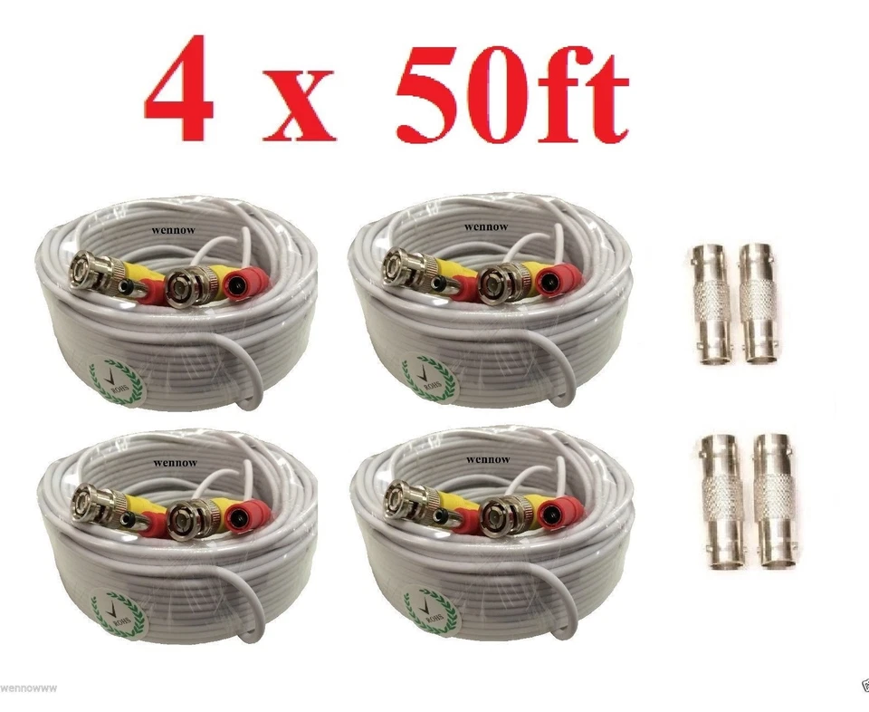 Premium Quality 4x50Ft Video & Power Cable fit All CCTV Security Cameras - Image 1 of 1