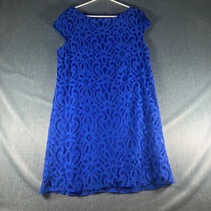 Tiana B Womens Dress Size 14 Blue Floral Lace Boat Neck Cap Sleeve Back Zip - Picture 1 of 13