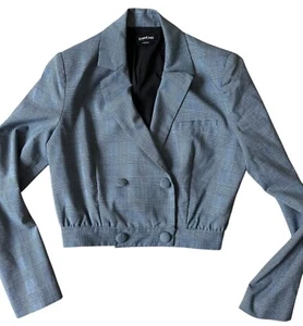 bebe Y2K Blazer Crop Jacket Womens 6 Blue Plaid Whimsigoth Coastal Cowgirl Twee - Picture 1 of 10