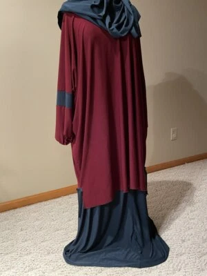 Stretchy lace 2 pc women prayer outfit extra long top skirt brown gray green - Imagem 1 de 4