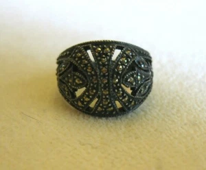 Anillo de marcasita antiguo vintage o antiguo marcado esterlina e iniciales del fabricante 5 3/4-6 - Imagen 1 de 7