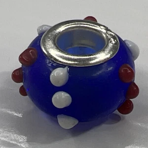 925 Sterling Silver Italy Glass Murano Slider Charm Bead Cobalt Blue Knobs Red - Picture 1 of 5