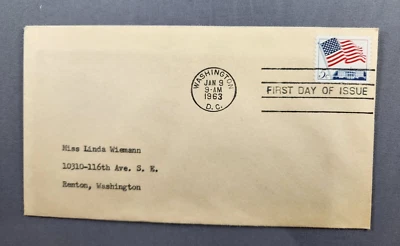 First Day of Issue Stamp USA Waving American Flag White House Washington DC 1963 - Image 1 of 2