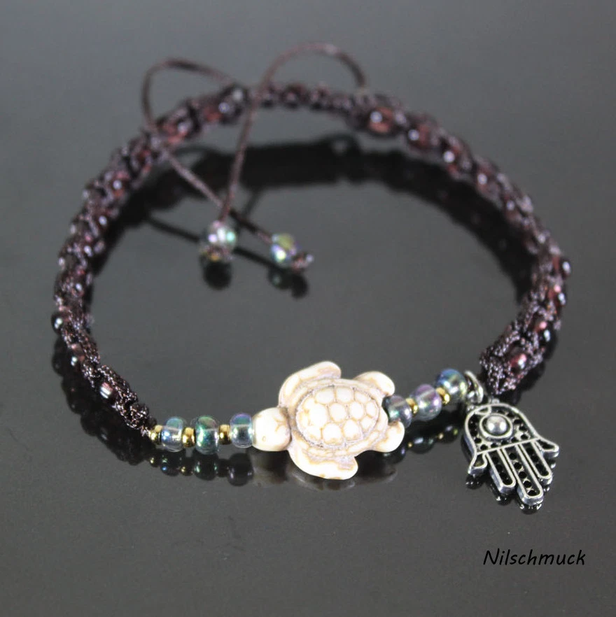 Damen Schildkröte Howlith Flechtarmband Shamballa Turtle verstellbar für Frauen - Bild 1 von 1