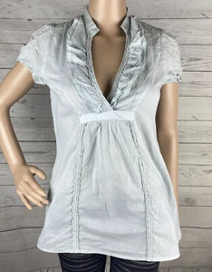 Eyeshadow Ruffled Blouse Small Pale Blue Puff Sleeve Cottagecore Cotton Shirt - Picture 1 of 12