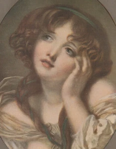 Impresión vintage de hermosa mujer joven en papel de lino 9,5 x 7 - Imagen 1 de 3